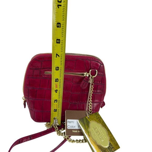Pratesi Firenze Red Croc Embossed Leather Crossbody Bag Gold Chain Made In Italy - Picture 8 of 9